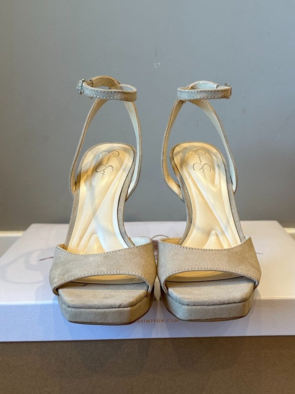 Jessica Simpson Jixte Sculptural Ankle-Wrap Platform Heels (Light Maple) - Picture 9 of 16